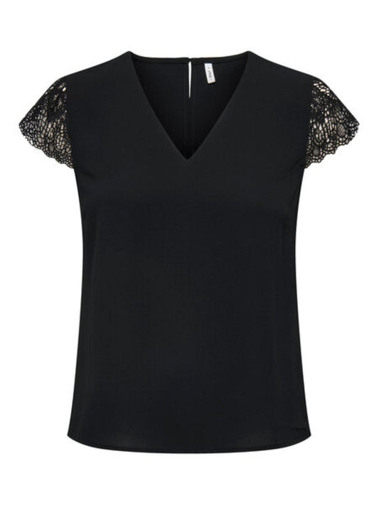 ONLY Elva Lace Sleeve Black Top