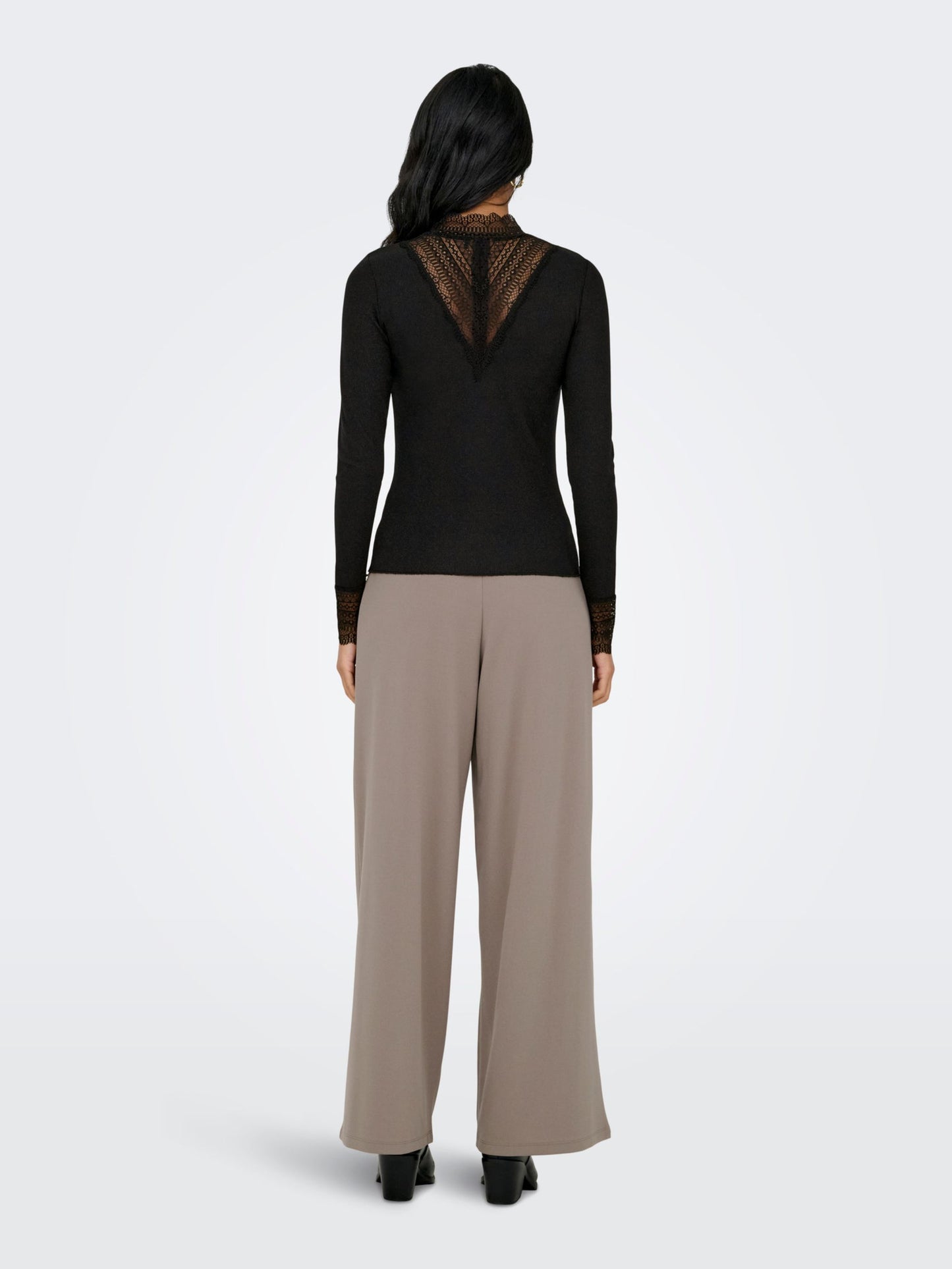 ONLY Long Sleeve Lace Top in Black with Light Glitter