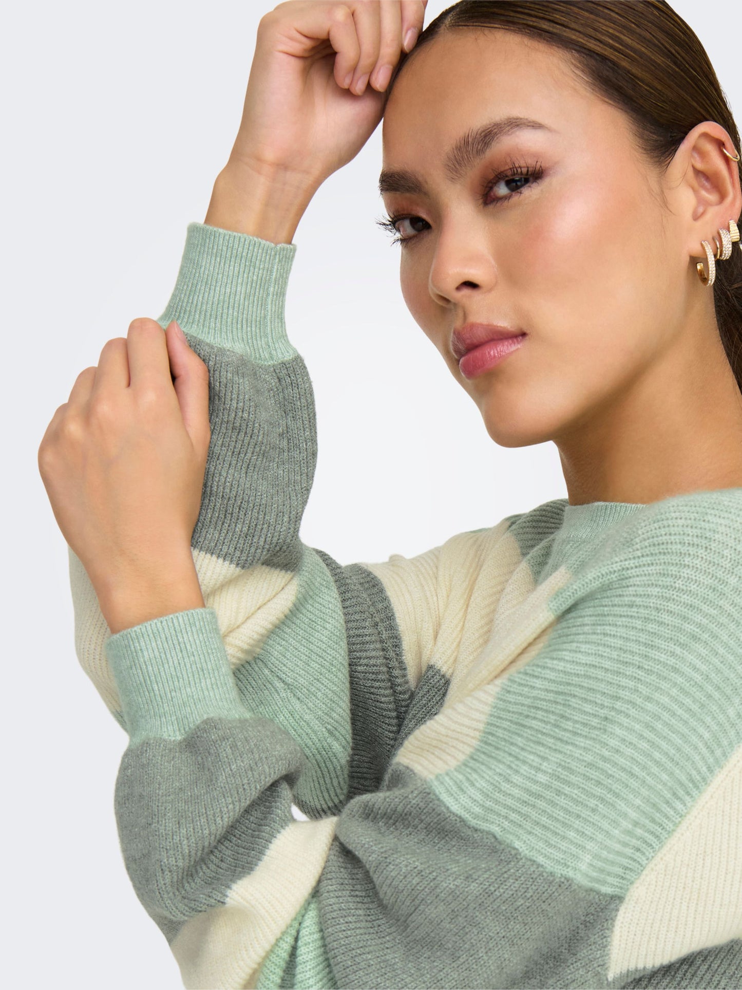 ONLY Knitted Stripe Jumper in Green