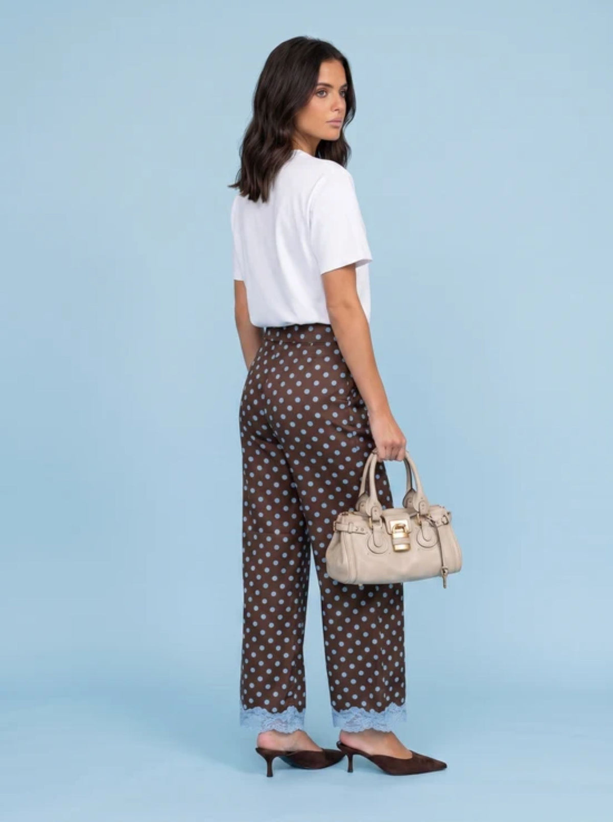 Lace Trim Spot Trouser in Brown