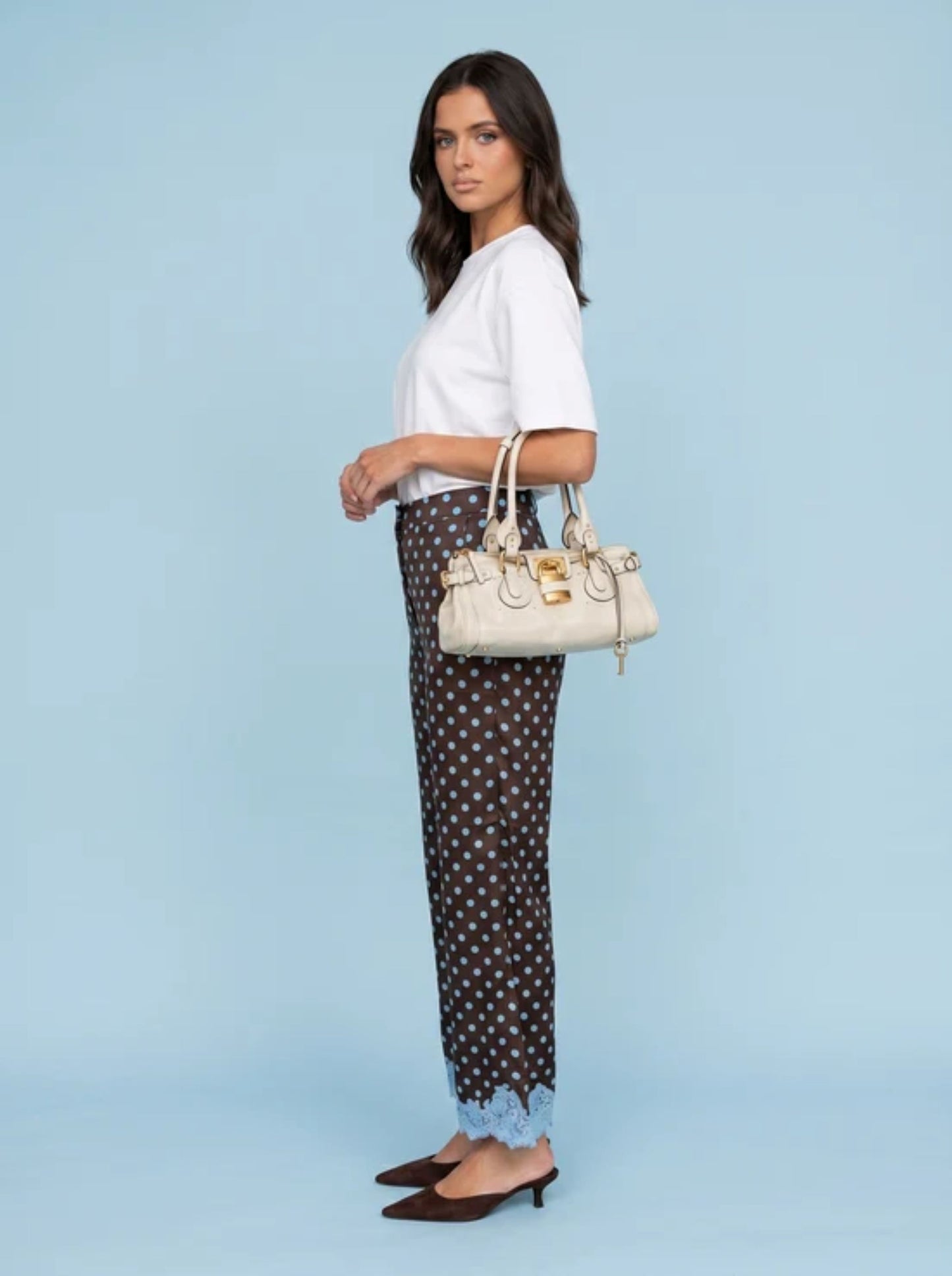 Lace Trim Spot Trouser in Brown