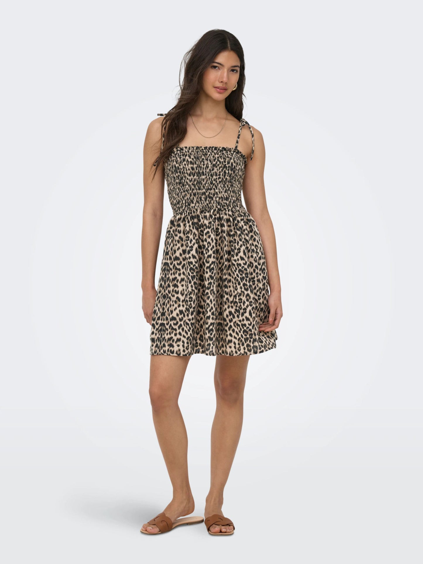 ONLY Leopard Print Tie Strap Smock Dress