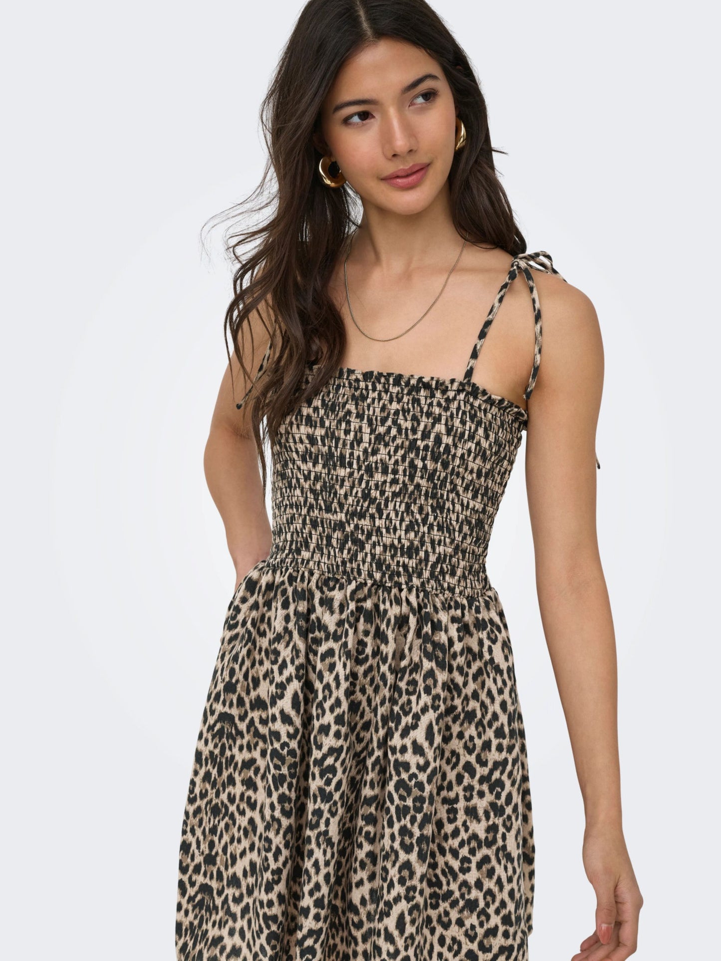ONLY Leopard Print Tie Strap Smock Dress