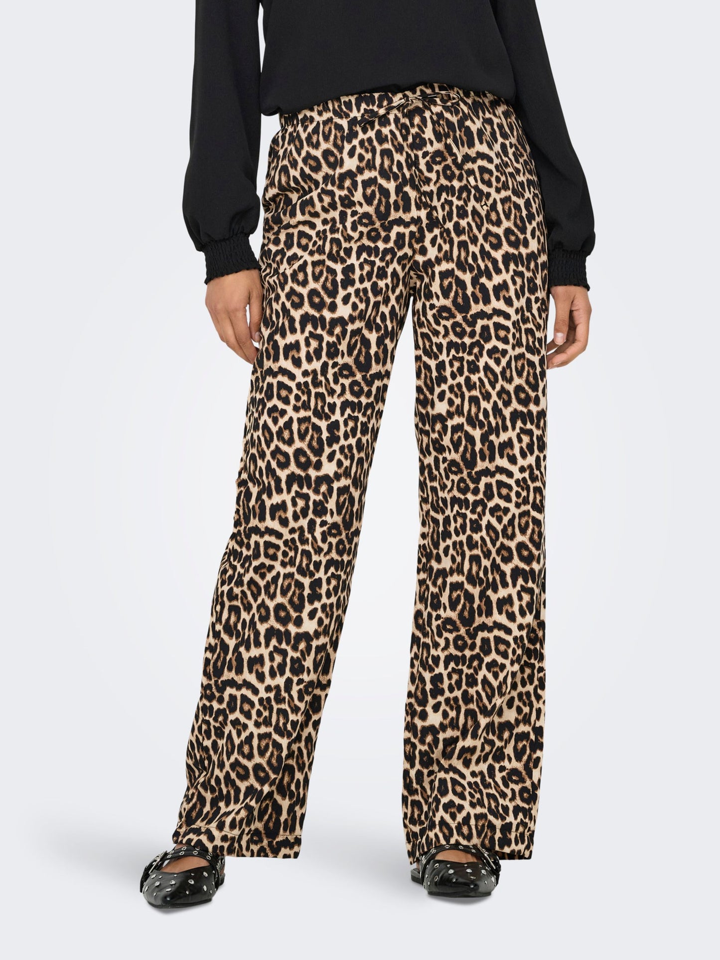 ONLY Wide Leg Leopard Print Trousers