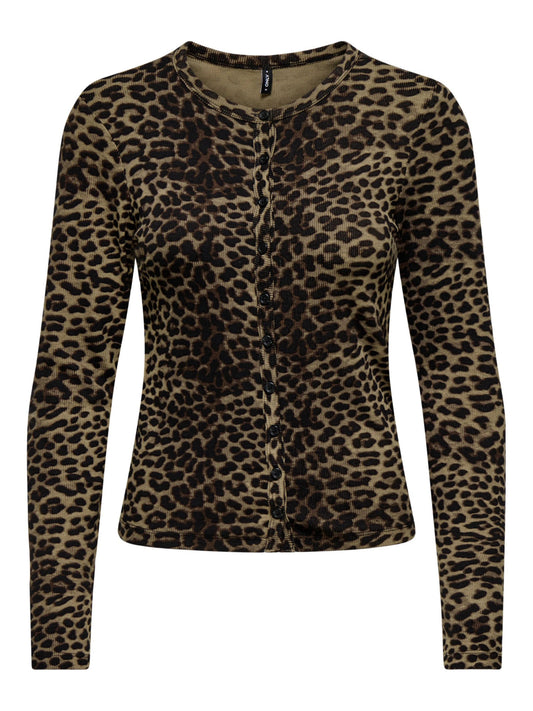 ONLY Leopard Print Long Sleeve Button Through Top