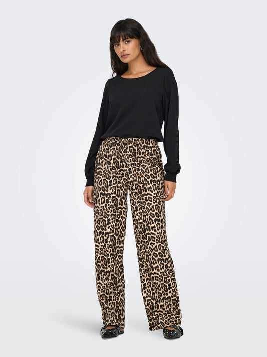 ONLY Wide Leg Leopard Print Trousers