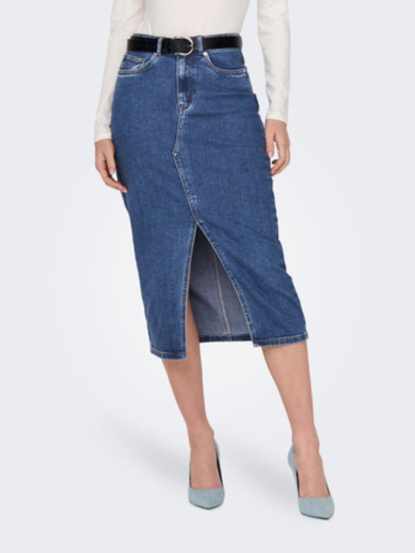ONLY Midi Front Slit Denim Skirt