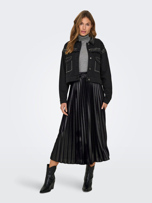 ONLY Pleated Shine Skirt (Black/Grey)