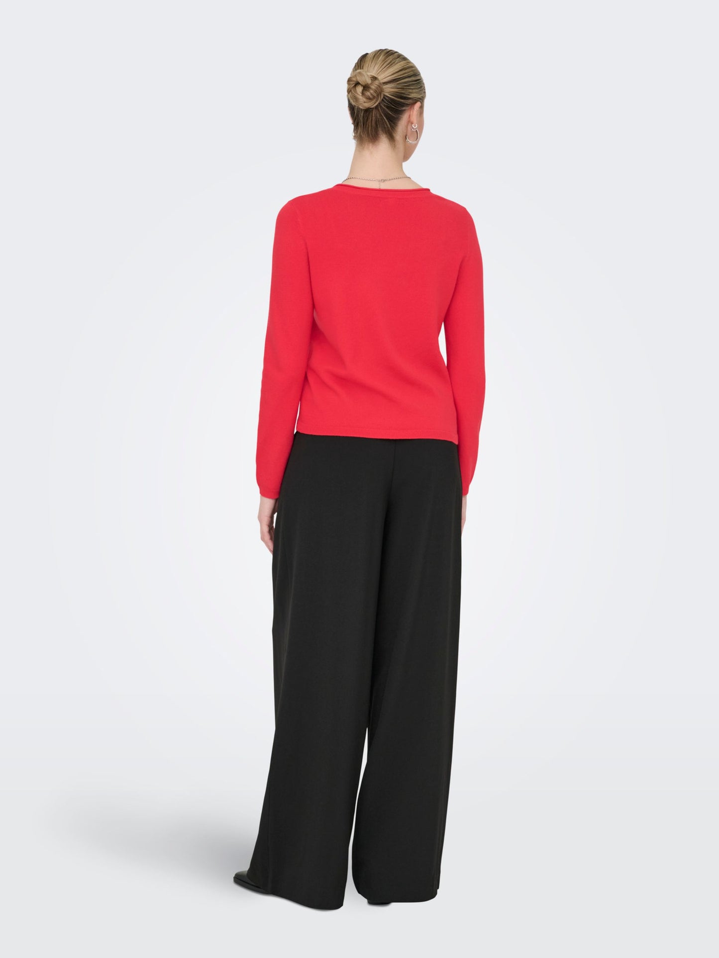 ONLY Soft Knit V Neck Top in Red