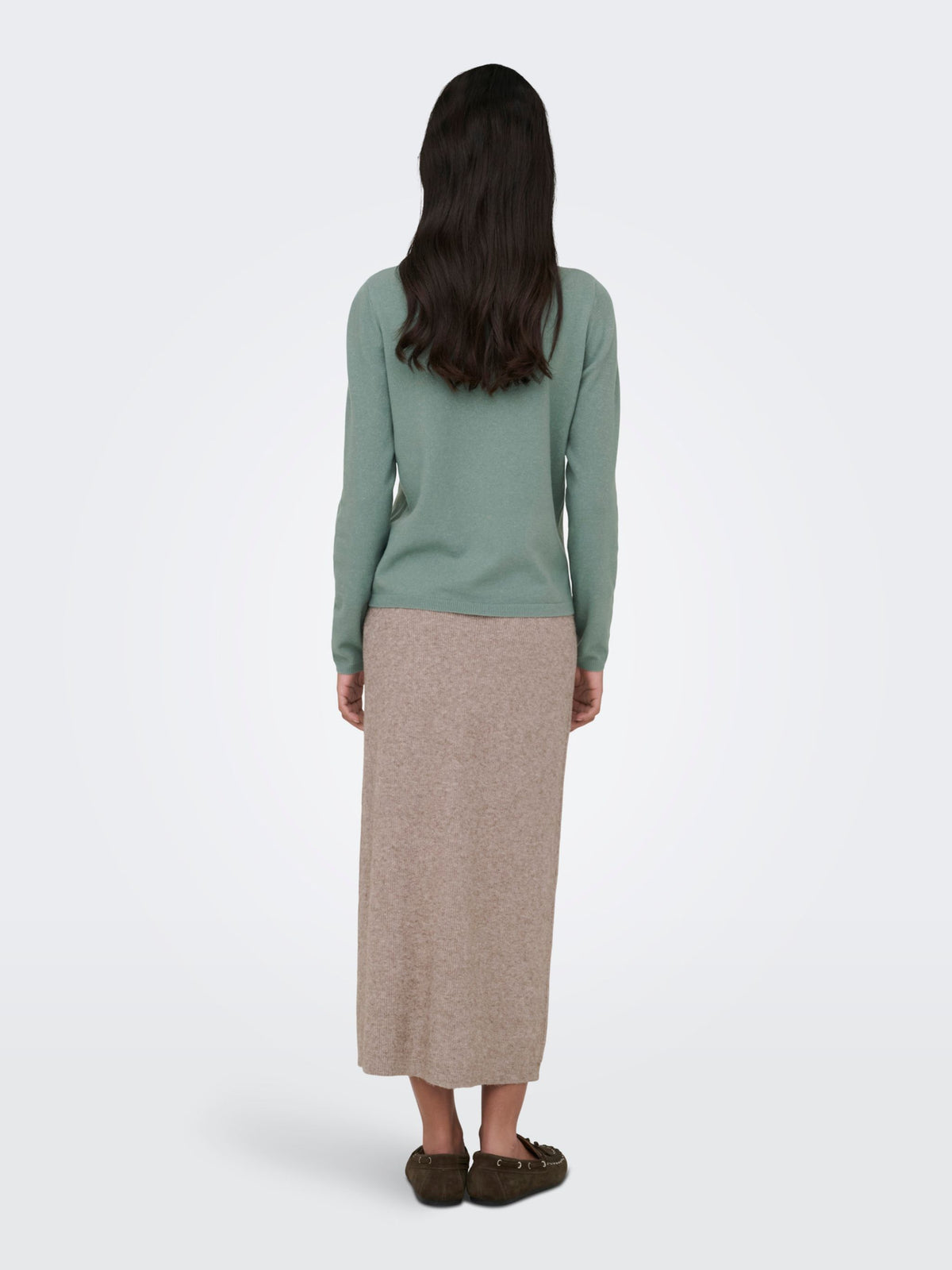 ONLY Soft Knit V Neck Top in Green