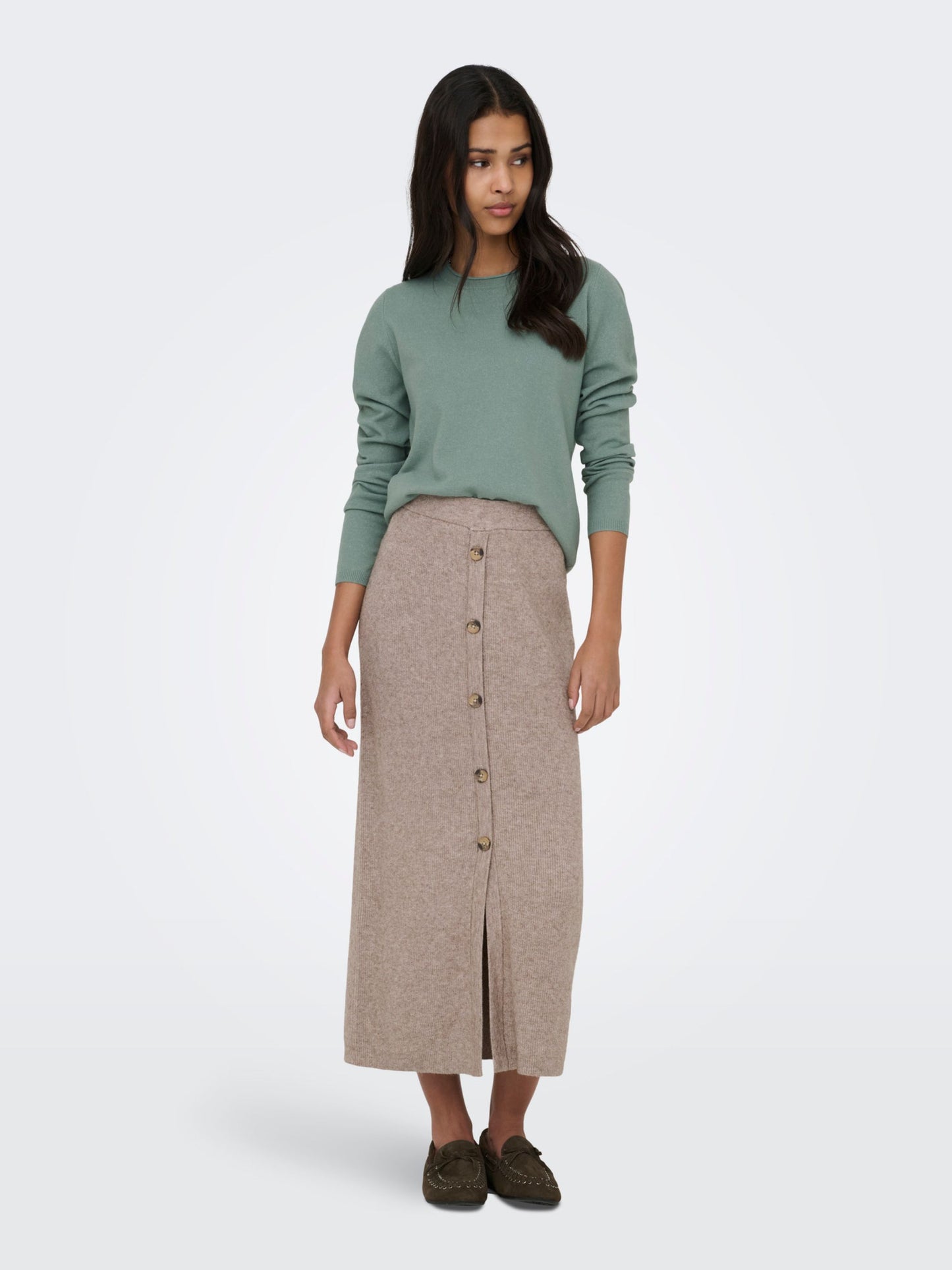 ONLY Soft Knit V Neck Top in Green