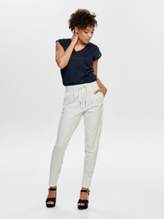 ONLY Trousers in White with Black Stripe