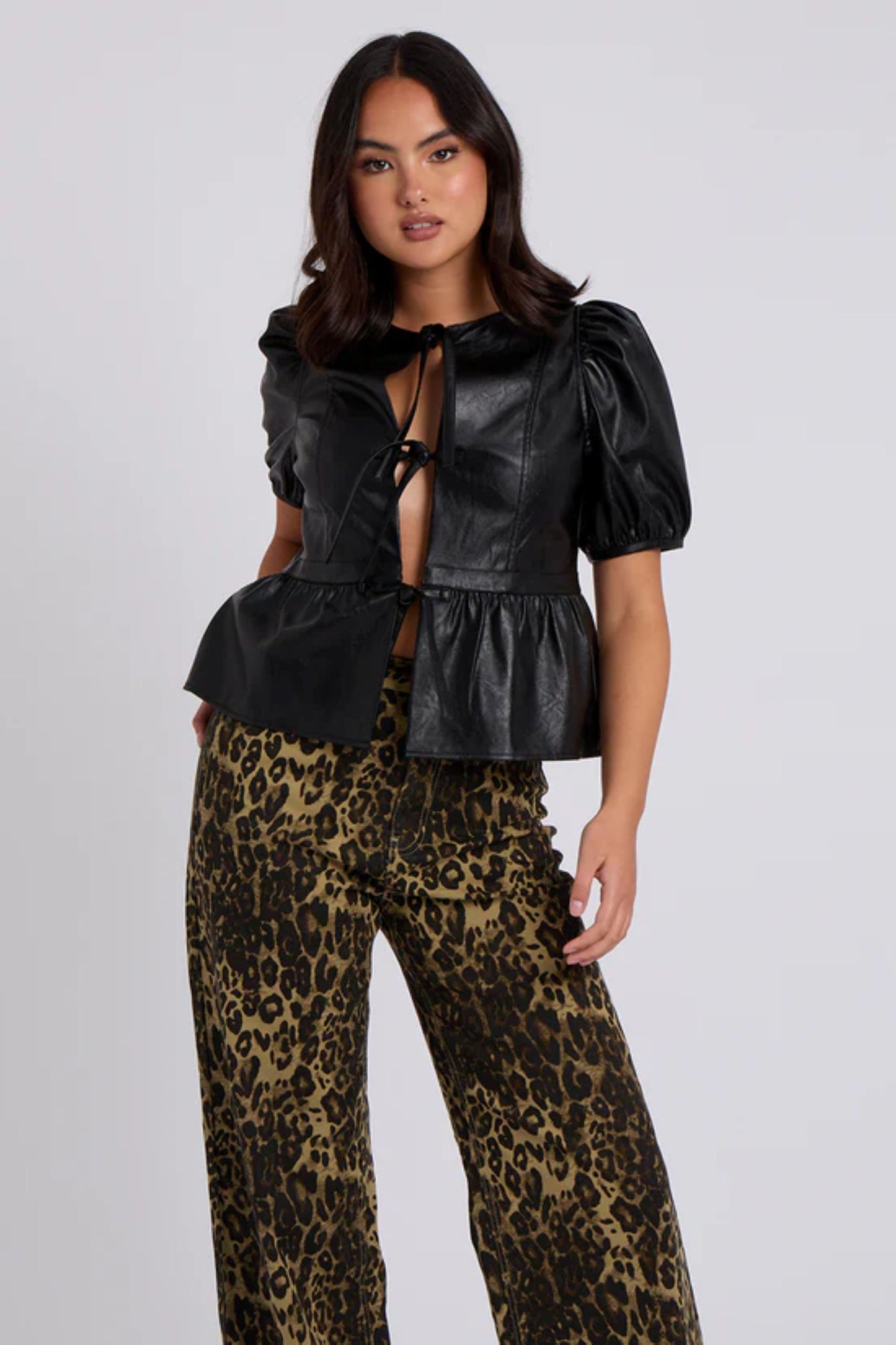 Tie Front PU Top