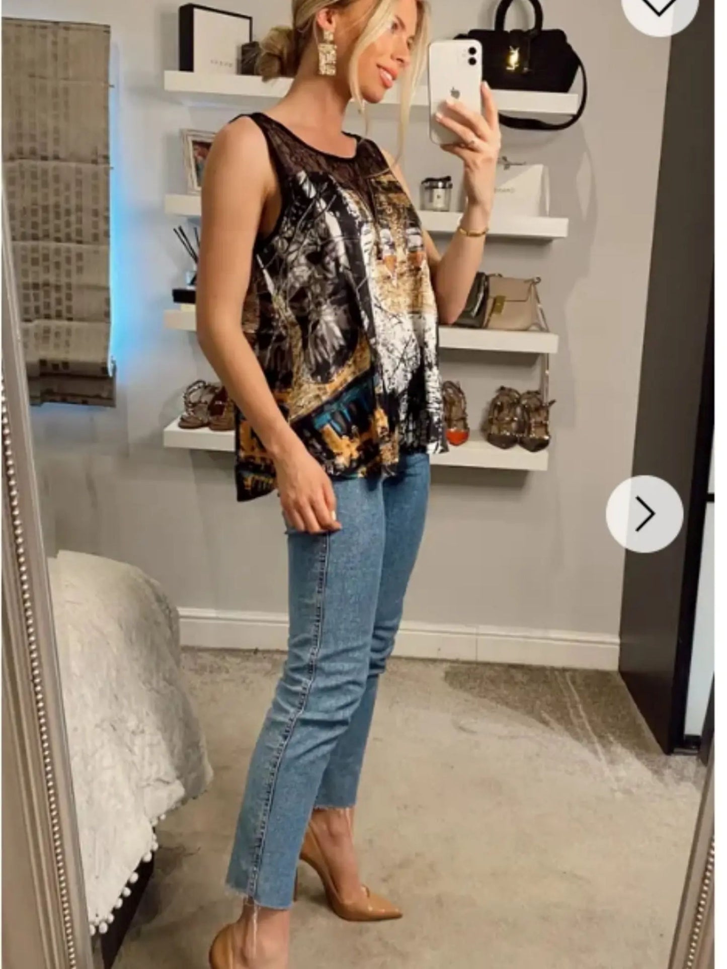 Vintage House Print Chiffon Vest Top