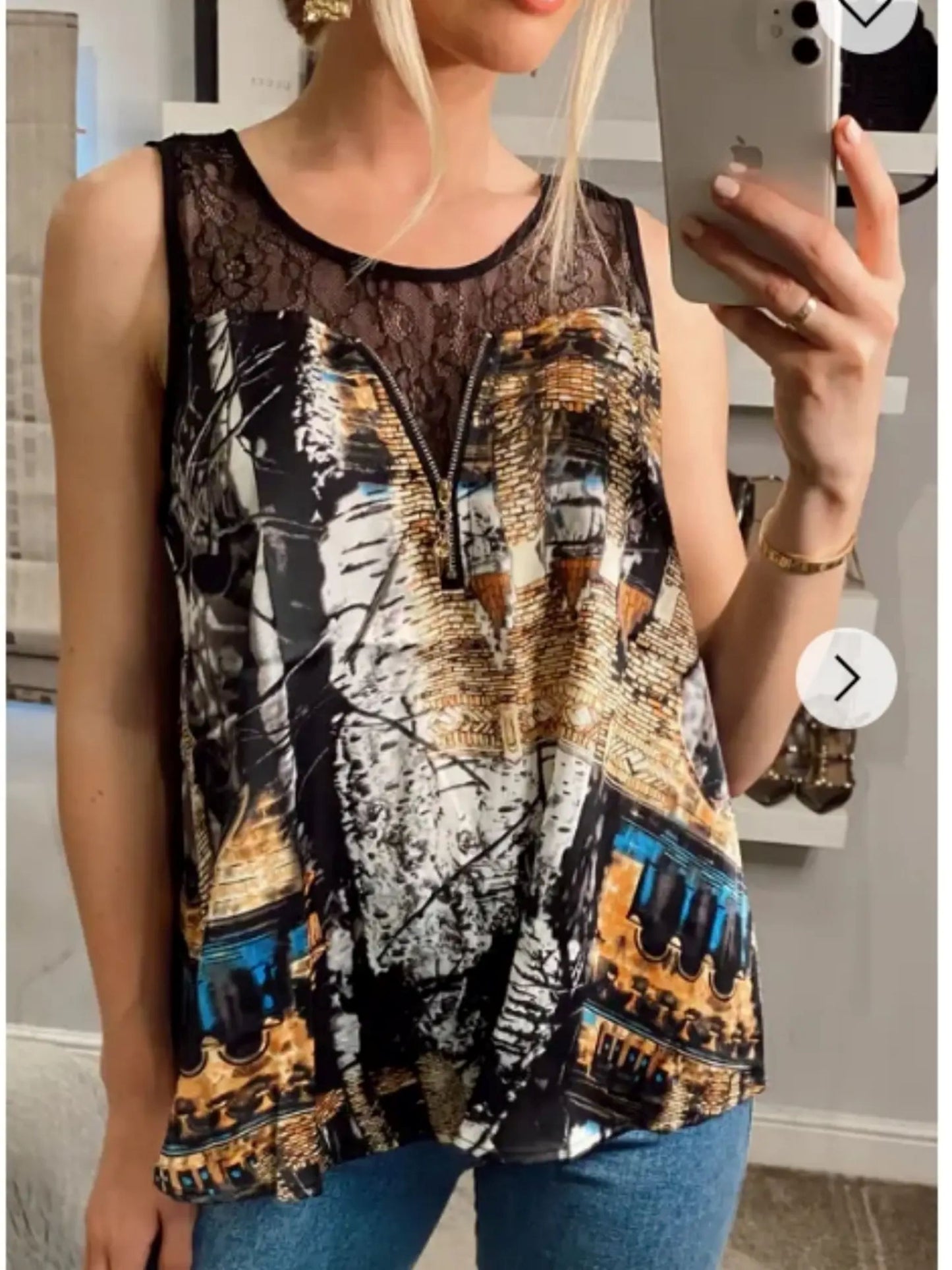 Vintage House Print Chiffon Vest Top