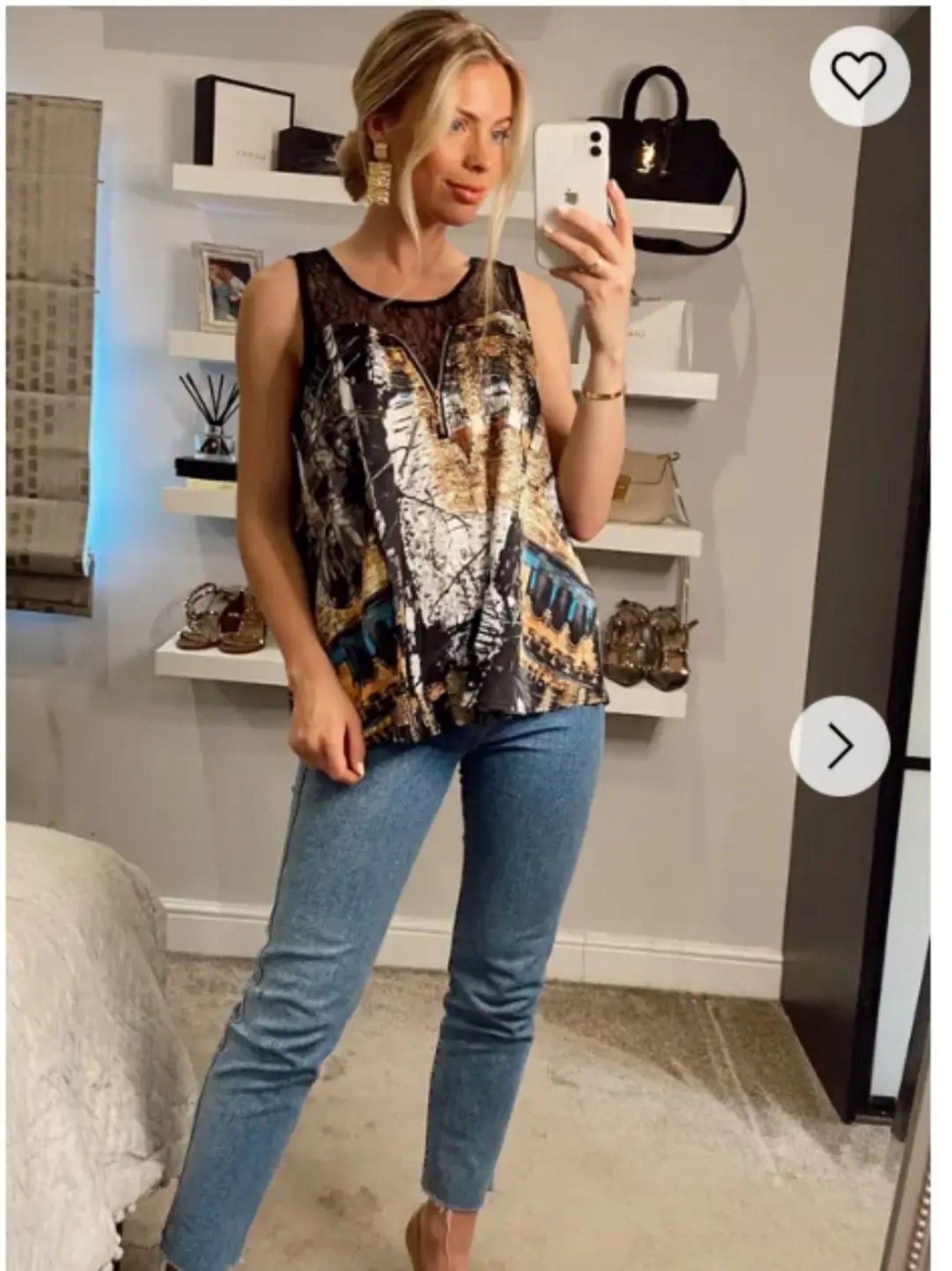 Vintage House Print Chiffon Vest Top