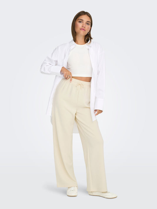 ONLY Wide Leg Drawstring Trousers in Cream