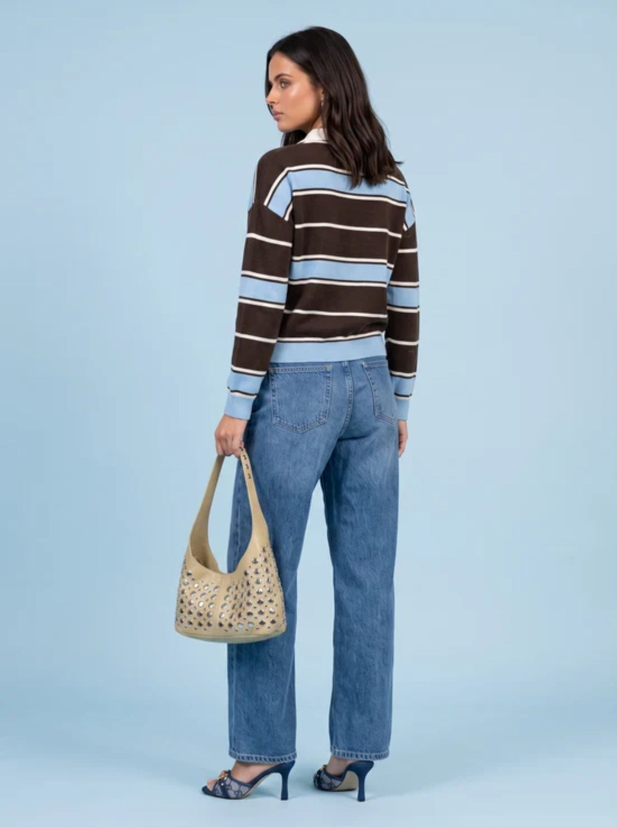 Wool Collared Blue Stripe Jumper