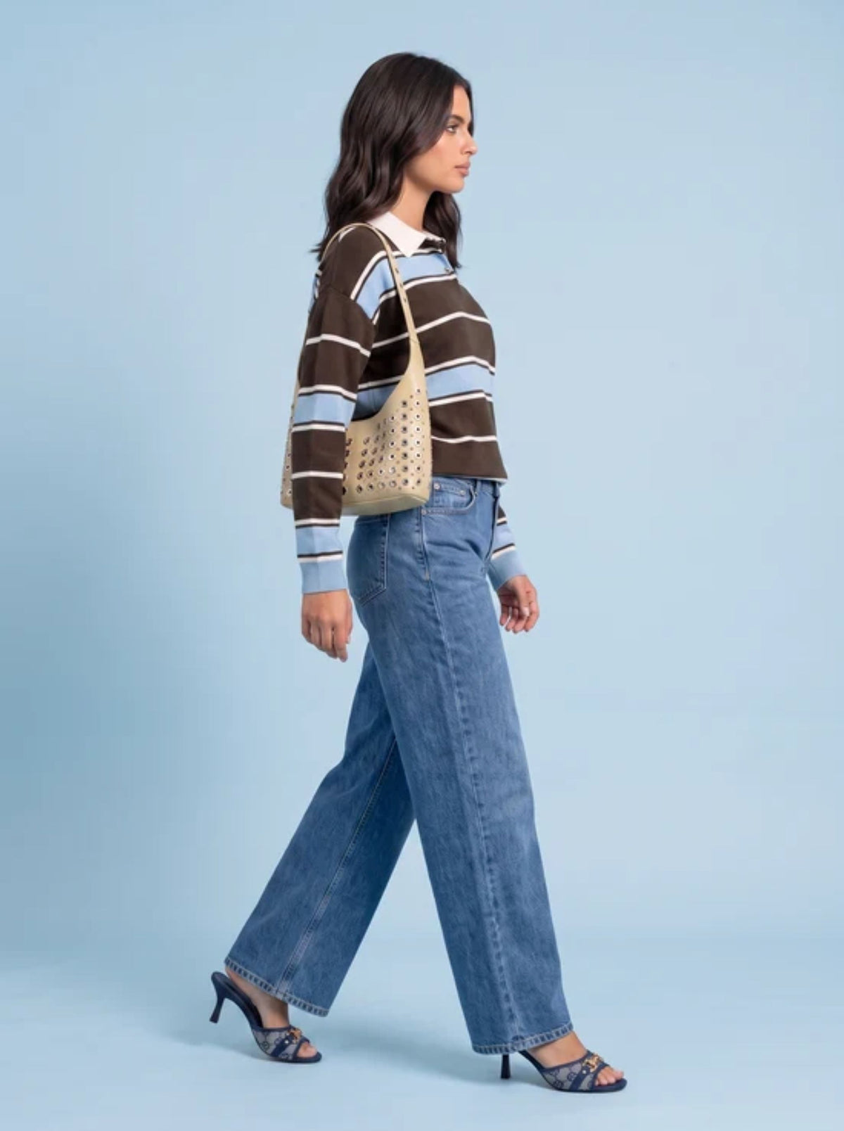 Wool Collared Blue Stripe Jumper