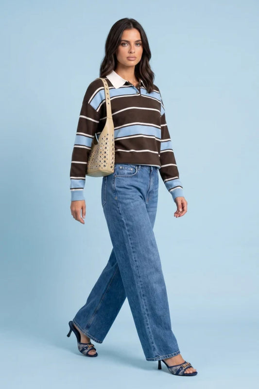 Wool Collared Blue Stripe Jumper